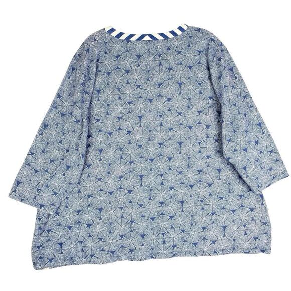 Talbots Shirt Stretch Blue White Plus Size 3X Cotton Popover Geometric - Picture 3 of 9